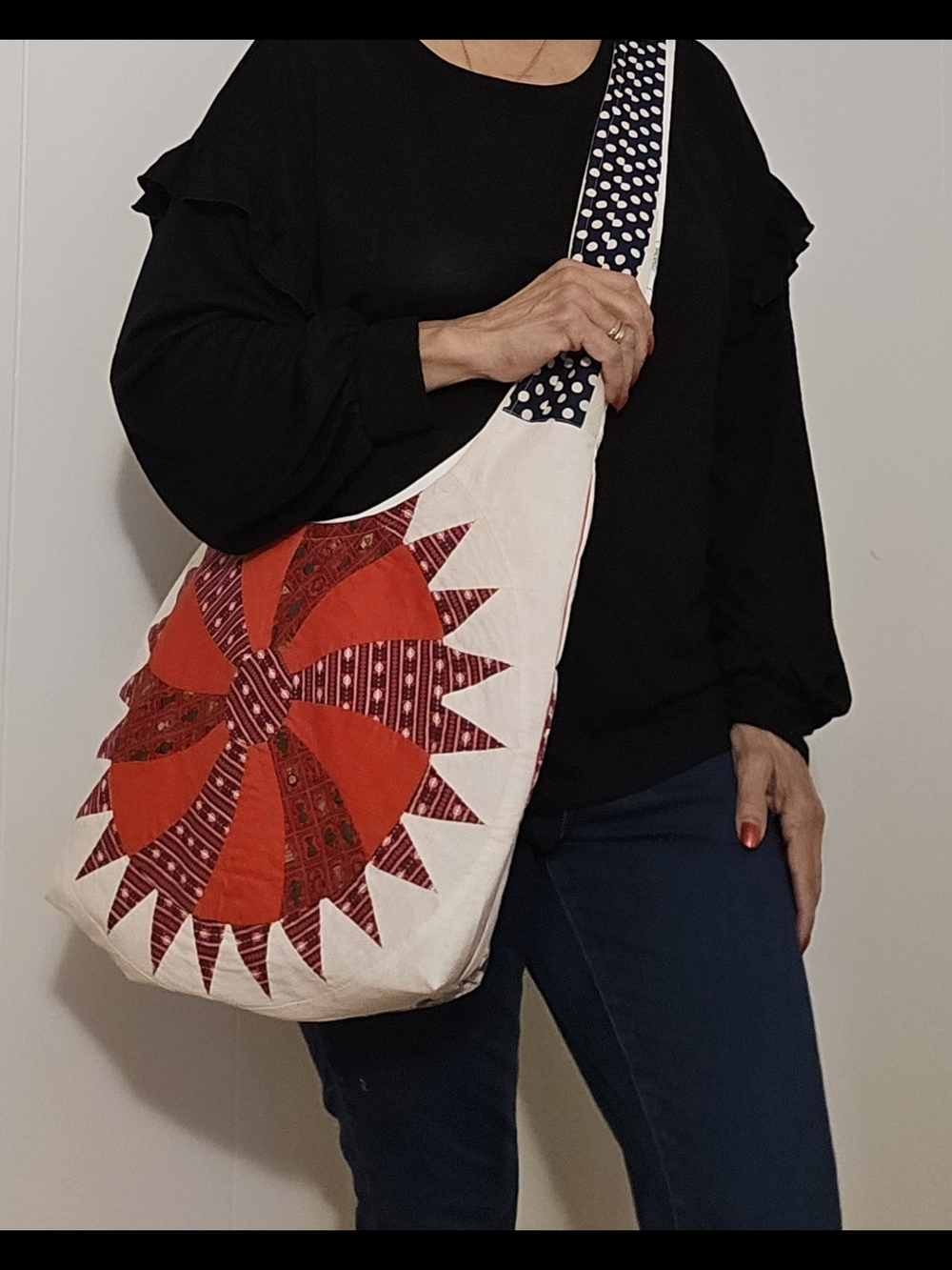 Handmade Red Patchwork Sling Bag - Women's Shoulder Tote